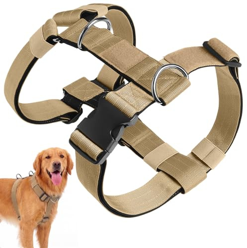 Olcyren Hundegeschirr Mittelgroße Große Hunde, Anti Zug Brustgeschirr Verstellbar mit Front Clip, Taktisches Anti Zieh Geschirr für Hunde, Atmungsaktiv, Anti Pull Dog Harness (Khaki, L)