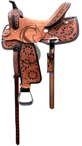 Western Horse sadel läder häftset – handgjord verktygssadel justerbara stigbyglar och hållbar riggning – vandringsled, ranch och nöje ridning (25 cm–45 cm) ST-258 (30 cm sits)