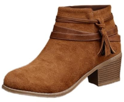 Générique Bottines Boots Femme Bottine Décontracté Et Élégant Daim Plate Souple Imperméable Bottine A Lacet Femme Légère Extérieur Boots Petit Talon Rapide Enfiler Bottillons