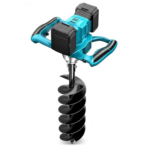 Cordless Post Hole Digger 1200W with 2 Batteries, Electric Fence Post Auger, 6 Gears, Forward and Reverse for Garden Planting