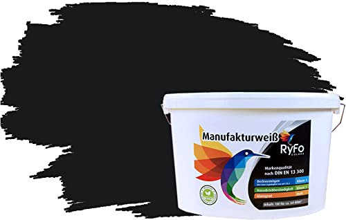 RyFo Colors Bunte Wandfarbe Manufakturweiß Schwarz 10l - weitere Grau Farbtöne und Größen erhältlich, Deckkraft Klasse 1, Nassabrieb Klasse 1