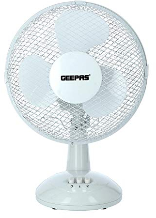 GEEPAS 9 Table Fan | Electric Portable Worktop Desk Fan with 2 Speeds 3 Blades, Adjustable Tilt Wide Angled Oscillation | Powerful Low Noise Airflow for Home Office | 1 Year Warranty, White 22W