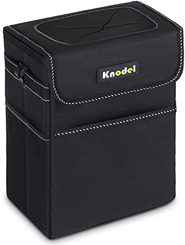 K KNODEL Auto Mülleimer, Wasserdichter Auto Mülleimer mit Deckel, Auto Müllsack Hängen, Auslaufsichere Auto-Aufbewahrungstasche (Schwarz, Groß)