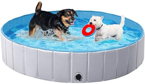Yaheetech Hundpool för hundar, pool 100/120/140/160 x 30 cm, hundplaskdamm, vikbar pool, badkar, vattenbassäng, vikbar husdjursduschpool