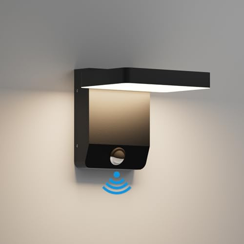 K-Bright LED Wandleuchte mit Bewegungsmelder 4000K Neutralweiß Schwarz | IP65 wasserdicht Aussenleuchte Mit Bewegungsmelder, Außenlampe LED Wandleuchte Aussen für Eingang, Balkon, Garten, Garage