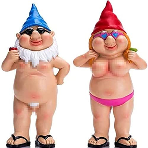 JINJIASC 2Pack Gartenzwerge, Verspielte, Lustige GNOME-Paar-Statue, Gartenzwerg, Kobold, Art-Deco-Rasenornamente, Gartenornamente für den Innen- oder Auenbereich (Weiß)
