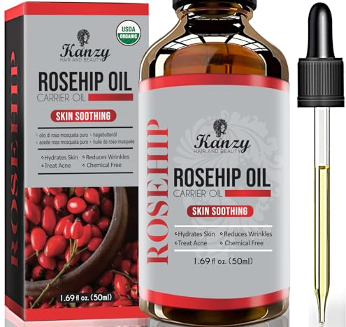 Kanzy Hagebuttenöl Bio Kaltgepresst 100% Rein 50ml Rosehip Oil Wildrosenöl für Haut Haare Nägel Gesichtsöl Körperöl Vegan Hexanfreies Hagebuttenkernöl Anti-Aging Anti-Falten Natürlich