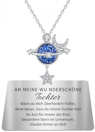 TOLOWOBK Collana da donna e ragazza, mamma, figlia, regalo per mia figlia, pianeta, collana regalo per ragazze, stella e luna, per bambini, regalo di compleanno per figlia di mamma papà, Acciaio