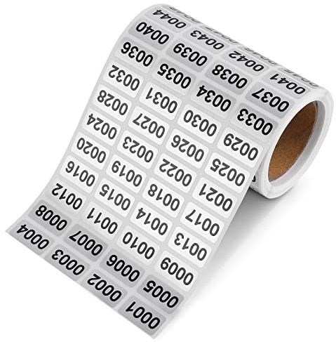 Prasacco 2100 Pcs Consecutive Numbered Inventory Stickers (0.39 x 0.75 Inch) - Waterproof Number Labels