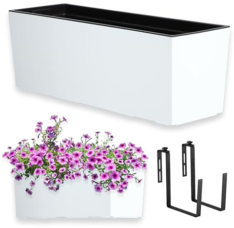 KADAX Fioriera con supporti 18,5 x 56 cm, motivo liscio, bianco, con inserto – Per balcone, resistente