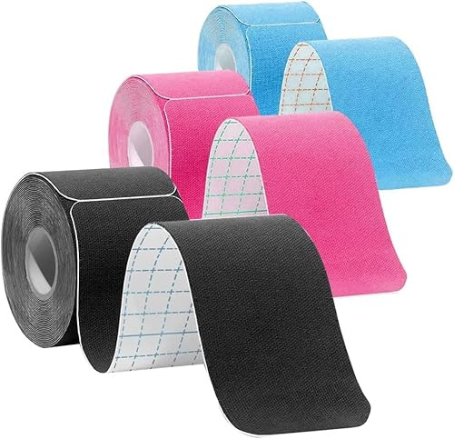 ANAMPION Kinesiotapes Vorgeschnitten(3 Rollen,5cm*5m)Kinesiologie Tape wasserfestes Physio Tape und Sporttape für den Sport für Knie Schulter und Ellenbogen Muskelstraffende Bänder(Schwarz+Blau+Rosa)
