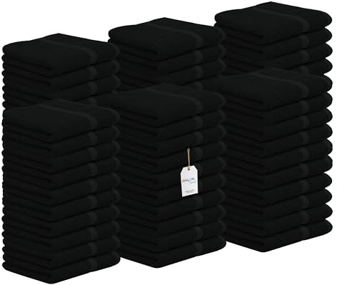 Avalon Towels Cotton Washcloths – (Pack of 60) Size 12x12 Inches, 100% Ring Spun Cotton, Soft & Absorbent Face Towels, Gym Towels, Hotel and Spa Quality, Reusable Fingertip Towels (Black)