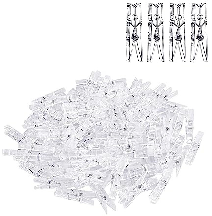40pcs Clear 35mm Plastic Mini Pegs for Photos, Crafts and Party Decor | Tiny Plastic Clothes Pegs for Hanging Cards, Paper Art and Pictures at Weddings and Parties