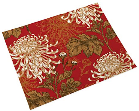 Tischsets Abwaschbar Rote Chrysantheme Platzsets Abwaschbar Platzdeckchen Leinen Dirt-Repellent Tischuntersetzer (Set of 2) Tischset for Kitchen Dining Table Hotel (45x30cm)