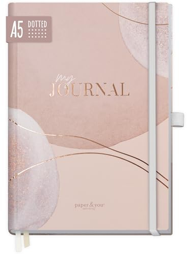 paper&you® Premium Journal dotted A5 Soft Beige Notizbuch gepunktet, 120g/m² dickes Papier, 188 nummerierte Seiten, Tagebuch mit Punkteraster - nachhaltig & klimafreundlich
