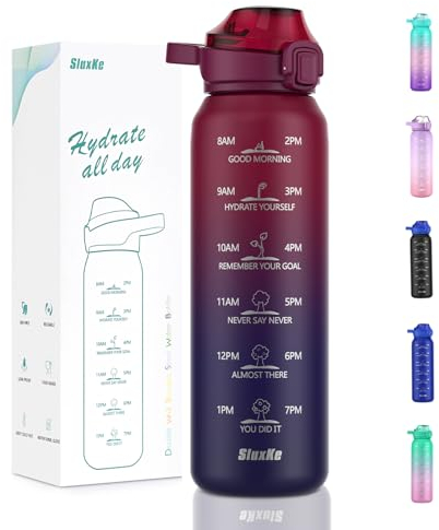 SLUXKE 1000ml Bottiglia Termica con Coperchio del beccuccio, 18/10 Borraccia Acciaio Inox con Cannuccia, Bottiglia d'Acqua Sportiva per Bambini e Adulto (Rosso Nero)