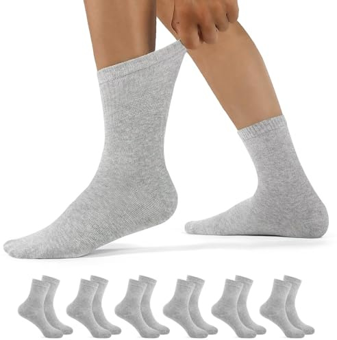 YouShow 6 Paia Diabetici Calzini Uomo Donna senza Elastico Cotone Socks Grigio 43-46
