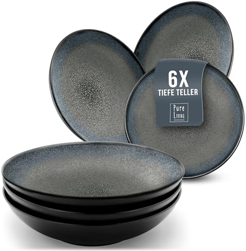 Set di 6 Piatti Fondi Moderni della Serie Ibiza, Eleganti Piatti per Pasta e Zuppe, Design Stiloso - Servizio Piatti per 6 Persone in Steingut - Pure Living grigio scuro