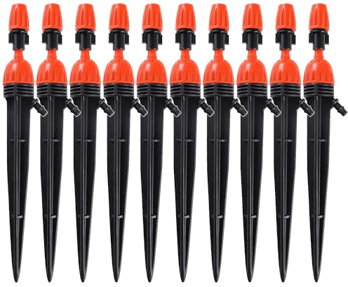 VooGenzek 10 Pièces Arroseurs à Débit d'eau Réglables 2 en 1 Goutteur, Réglable Goutte Buse d'irrigation Plantes Jardin, 360 Degrés Goutteur Atomiseur Équipement d'irrigation, pour Tube 4/7mm