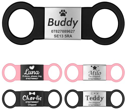 GISUREY Hundemarke mit Gravur - Lautlose Slide-On Hundemarke Personalisiert aus Robustem Edelstahl, Langlebig und Gut Lesbar, Hundeanhänger mit Gravur Symbol für Hunde- und Katzenhalsband, BS-L
