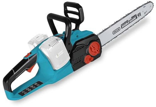 Akku-Kettensäge KS CS40V-16, Nennspannung 40 (20+20) V, Arbeitsgeschwindigkeit 8000 U/min, Kettenlänge 16” (40 cm), Kettengeschwindigkeit 15 m/s, Kettenspannung ohne Werkzeug