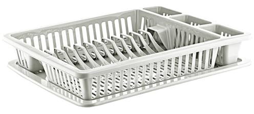 Best House Dish Drainer Rack Large Plastic Dish Drainer Plate Cutlery Cup Holder with Drip Tray, Cutlery Rack Kitchen Sink Utensil, Food-Grade BPA-Free - Kitchen Organizer (White, Pack of 1)