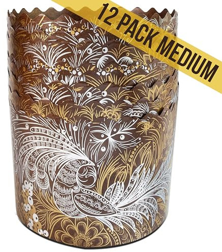 12 oz Easter Bread Paper Mold Paska Kulich |12 pcs| Easter Bread Forms Panettone Paper Mold Kulich Paper - Golden-Bird Brown Design