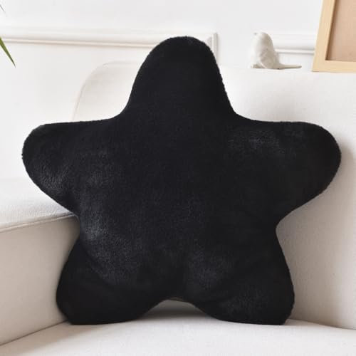 Xiashrk Star Pillow, Decorative Throw Pillows for Bed Couch, 15 Star Shaped Pillow Plush Floor Cushions Room Decor Pillow with Faux Rabbit Fur for Sofa Bedroom Living Room (Black, 19.6 x 19.6)