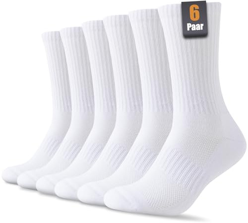 SockWaddles Calcetines Hombre Mujer, Calcetines de Algodón Sin Costuras, Calcetines Deporte Transpirables y Antiampollas, Ideales para Trabajo, Running, Senderismo, 6 Pares Unisex, Blanco, 39-42