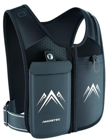 REVALI Laufweste für Damen und Herren, Europäisches Patent, Reflektierend Trinkweste mit Handyhalterung, Verstellbar und Atmungsaktiv, Laufrucksack für Laufen, Radfahren, Jogging, Marathon