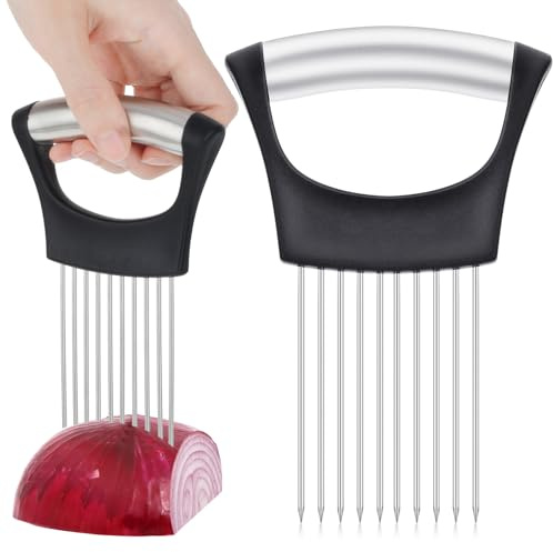 Sibba Onion Holder Slicer Stainless Steel Onion Cutter Onion Holder for Slicing Vegetable Chopper Slicing Tool Food Sharp Slicing Assistant Rack for Fruit Lemon Meat Tomato