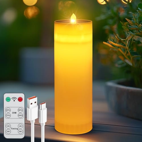 Solar Batteriebetriebene LED Flammenlose Kerzen:30*10cm Große Wasserdichte Automatisch Kerze Flackern Licht mit Fernbedienung Timer- für Haus Festival Party Outdoor Garten Camping Deko(1 Pack)