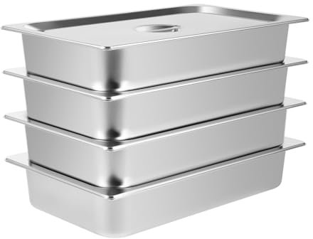 HOARLICN 4 Stück Chafing Dish Speisenwärmer, Edelstahl Warmhaltebehälter Mit Deckel Gastronormbehälter Edelstahl Für Buffet Catering Rechteck Chafing Dish
