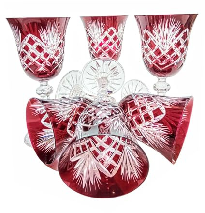 MaRika Verres à vin en cristal Set de 6 – 170 ml, rouge rubis, fait à la main, lot de 6 – Verres à vin élégants, parfaits pour le vin rouge, le vin blanc, cadeau pour les occasions spéciales