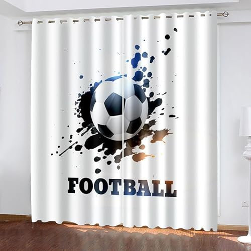 Rptidmv Vorhänge mit Ösen 2er Set Fußball Modern Blickdichte Vorhang Thermovorhang Kälteschutz Verdunklungsvorhänge für Wohnzimmer Schlafzimmer Kinderzimmer 140 x 175 cm (BxH)