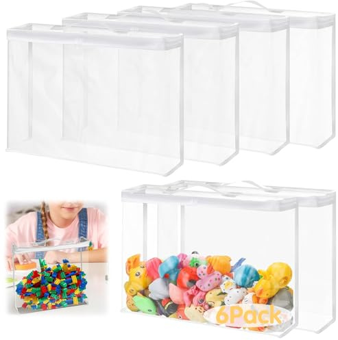 Reofrey 6 Pcs Clear PVC Toy Storage Bags with Zipper, 40x30x10cm Multi-Purpose Storage Bag with Handles, Toy Organizer Travel Bag Wash bag, Puzzle Storage, Clothes Bedding Cosmetic Organizer