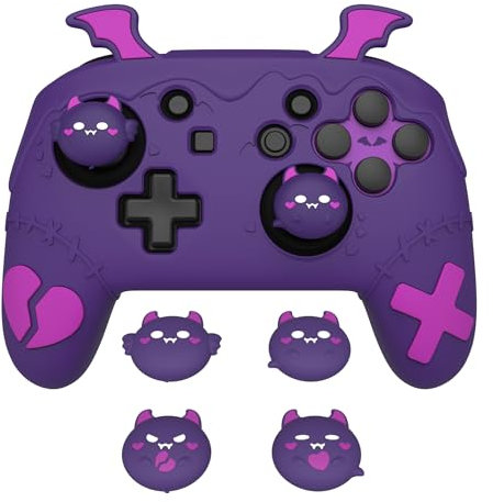 playvital Coque Switch Pro Controller Protective Case avec Protection Joystick Capuchon & Autocollant,Housse Silicone Cover Skin pour Nintendo Switch Pro Manette-Violet,Série Gothic Imp
