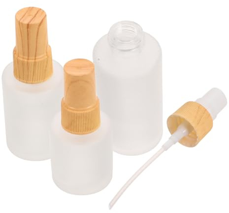 Healeved Botellas De Spray De Vidrio Esmerilado Con Pulverizador y Tapón De Veta De Madera, Juego De 3 Unidades, Tamaños 20ml/30ml/40ml, Recargables, Para Cuidado Personal y Viajes