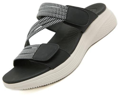 Ulicox Sandali Sportivi Donna Estivi Supporto Ortopedico Antiscivolo Camminata Pantofola Confortevole Aperta Scarpe Nero 38