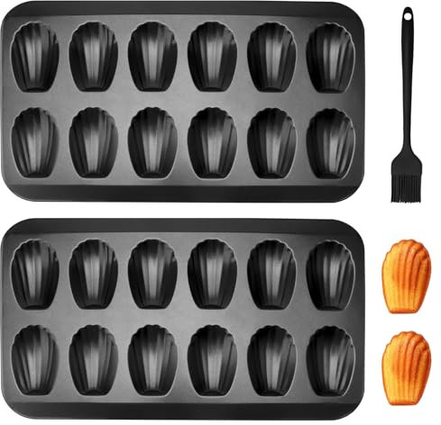 2 Pezzi Stampo Madeleine Teglia da forno per 12 madeleine Teglia Antiaderente in Acciaio al Carbonio Teglie per Torte per Cioccolato Pasticcini Muffin Cupcakes Brownies 40x 22.8 cm