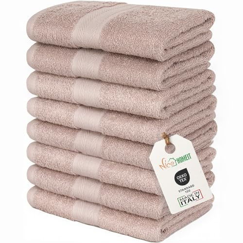 nice homeit Set 8 Asciugamani viso e ospite in Cotone 35x55 in 100% cotone filato ad anello – set asciugamani bagno viso e bidet Extra Morbidi e Assorbenti. MADE IN ITALY - CIPRIA