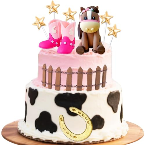LaVenty Cowboy Horse Cake Decoration Cowgirl Cake Topper Girls Horse Party Decorations Horse Racing for Western Cowgirl Birthday Baby Shower