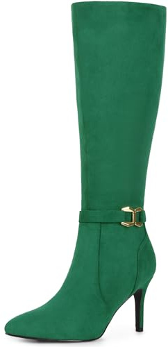 Allegra K Women's Pointed Toe Side Zip Stiletto Heel Knee High Boots Green 6 UK/Label Size 8 US