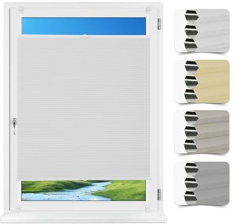 Allesin Plissee Oscurante a Pressione - Plissee a Nido d'Ape Senza Foratura, Bianco 45l x 130A cm, 100% Opaco, Isolamento Termico e Acustico - Ideale per Camera da Letto, Sala e Ufficio