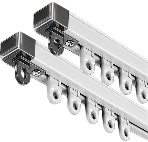 Binario Per Tende Doppio, Bastone Tenda Soffitto In Alluminio, Resistente Binario Tenda Soffitto Silenziose E Lisce Per Divisorio Tra Soggiorno E Camera Da Letto(White,2.1m)