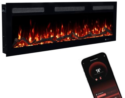 GF CORE Elektrokamin Inside 106 mit realistischem 3D LED-Feuer - Wand-Elektrokamin mit Heizung und Kaminfeuer, App Steuerung, Knistereffekt & Timer, max. 1800 W, 106x35x12cm