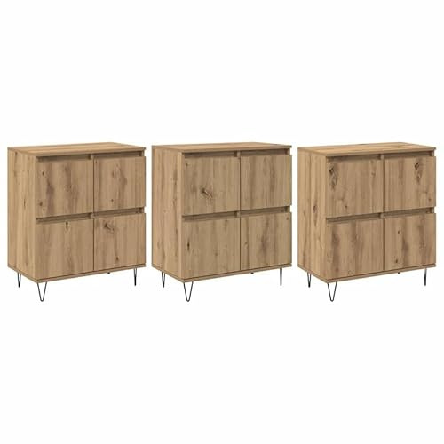 Eleganz Sideboard-Set 3-TLG. Eiche Wohnzimmermöbel massiv & stabil 180 x 35 x 70 cm | Modernes TV Sideboard mit Stauraum | Handwerklich verarbeitet aus Holzwerkstoff