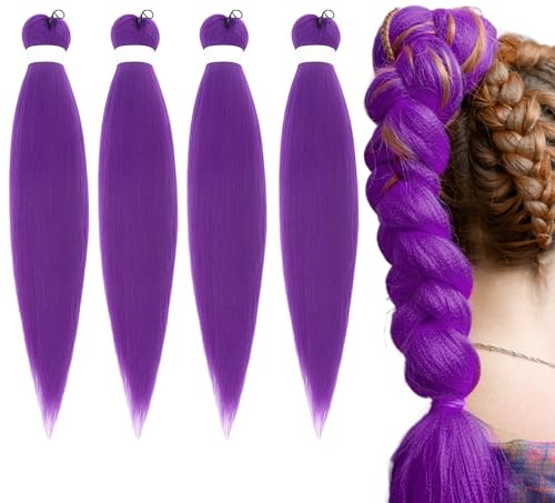 4 Pezzi Extension Capelli Treccine 66cm Extension Per Treccine Africane Capelli Viola da Intrecciare Ciocche Colorate per Trecce, Sintetici Viola da Intrecciare, Adatto per Halloween e Feste Teatrali