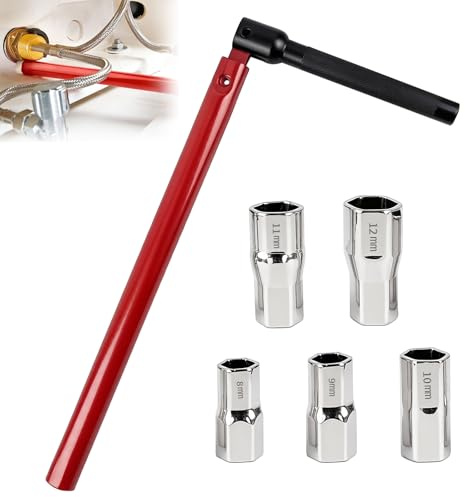 lompyeu Juego de llave para grifo de fregadero – 1 llave de 13 mm y 5 adaptadores (8-12 mm), herramienta de fontanería profesional