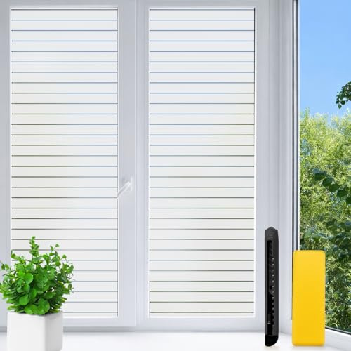 Aurathon Fensterfolie Blickdicht Streifen Sichtschutzfolie Fenster mit Montagematerial Effektiver Sichtschutz Anti-UV Statische für Schlafzimmer, Büro, Wohnzimmer 44.5 x 120 cm